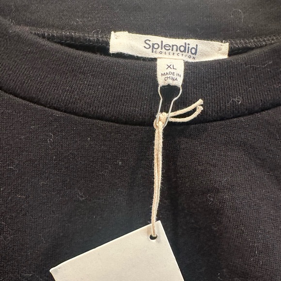 Splendid Black Sweatshirt with Textured Striped Sleeves - Picture 3 of 4